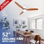 Indoor Solid Wood Blades Flush 52 Inch Ceiling Fan With Light And Remote for sale