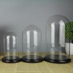 Wood Base D20*H40cm Borosilicate Glass Dome Display Cloche