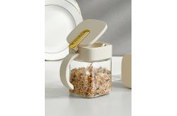 China Durable 2 Grids Clear  Condiments Glass Container Pots Set With Handle And Spoon supplier