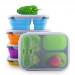 3 Compartment Lunch Containers 350mL 650mL Silicone Foldable Lunch Box