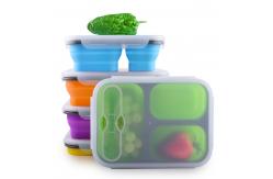 China 3 Compartment Lunch Containers 350mL 650mL Silicone Foldable Lunch Box supplier