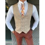 Brown Groom 3pc Tuxedo Suit Mono Collar Slim Cut For New Season