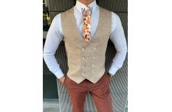 China Brown Groom 3pc Tuxedo Suit Mono Collar Slim Cut For New Season supplier