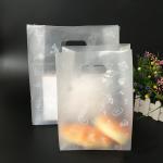 Frosted Die Cut Handle Take Out Bag Plastic PE Side Gusset Bag For Bread for sale