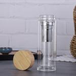 Customized Borosilicate Glass Bottle , Clear Glass Drinking Bottle With Bamboo Lid