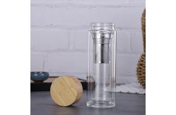 China Customized Borosilicate Glass Bottle , Clear Glass Drinking Bottle With Bamboo Lid supplier