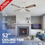 52 White Decorative Ceiling Fan with Cooling Air Light Function and Modern Design Style for sale