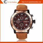 Brown Leather Watch Retro Watches for Man Business Watch 3 Subdials Quartz Analog Watches for sale