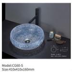 Round Bathroom Countertop Tempered Glass Basin Sink Carved Colorful for sale