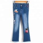 Embroidery Kids Jeans Pant Light Blue , Children Girls Denim Pants Breathable for sale