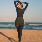 Lady Muslim Swimwear Half Zipper Swimsuits For Hijabis Long Sleeve for sale