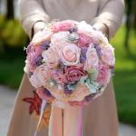 Artificial Pink Rose Flower Bouquet Home Wedding Decorative Flowers for Bride Bridesmaid Flower Bouquets Valentines Day Gift for sale