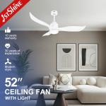 2- 1stshine Remote Control 52inch White ABS Blades Decorative LED Ceiling Fans with Light for sale