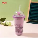 Plastic Milk tea Straw Cup Transparent Double-Layer Plastic Water Cup for sale