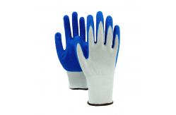 China Custom Logo Blue Crinkle Latex Nylon Safety Gloves Seamless Knitted Work Gloves supplier