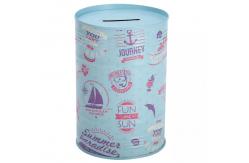 China Cylindrical Sealed Metal Piggy Bank Retro Summer Style Pattern Money Box supplier