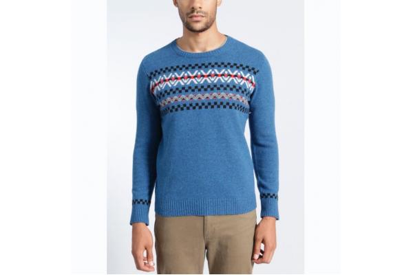 Comfortable Mens Lambswool Jumper , Floating Knitted Jacquard Flame Sweater