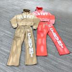 Custom Streetwear Applique Distressed Embroidery Patches Sun Faded Zip up Hoodie Set Tracksuit Sweatpants and Joggers Set for sale