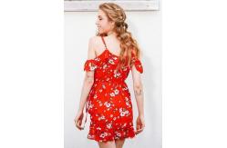 China China Clothing Manufacturers Service Womens Slip Custom Red Short Chiffon Flower Dress Mini supplier