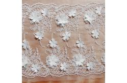 China Beautiful White 3D Flower Lace Fabric , Double Edge Alencon Beaded Lace Fabric supplier