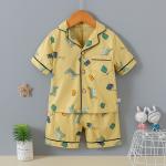 Green Dinosaur Button Up Short Pajama Set Breathable Cardigan Soft Touch Pyjamas for sale