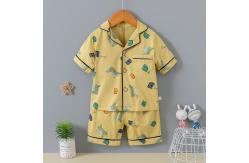China Green Dinosaur Button Up Short Pajama Set Breathable Cardigan Soft Touch Pyjamas supplier