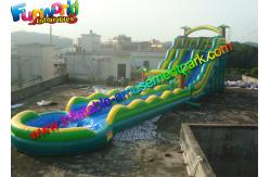 China Customized Waterproof Outdoor Inflatable Water Slides With Pool in Green Blue Yellow supplier