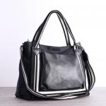 Three Strap Women Nylon Bags Black Cowhide Travel Bag for sale