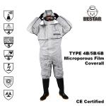 CE Certified disposable non-woven type 4/5/6 MP coverall with black bound seam with thumb loop for sale