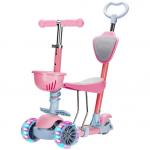 Kids 3-In-1 Scooter With Flashing Wheels Adjustable Parent Push Bar And Seat for sale