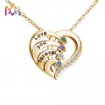 45cm Stainless Steel Heart Pendant Necklace With Birthstone Inlayed Engraving Jewelry Gifts for sale