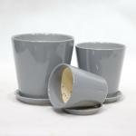 Indoor Round Glossy Grey Ceramic Planter With Drainage