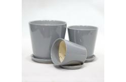 China Indoor Round Glossy Grey Ceramic Planter With Drainage supplier