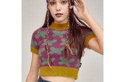 China Short Sleeve Crop Top Knit Sweater Jacquard Woolen Sweaters For Ladies supplier