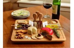 China Rectangle Shaped Bamboo Kitchen Supplies , Bamboo Cheese Tray Platter With Knife Set supplier