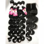 No Chemical Virgin Malaysian Human Hair Extensions Body wave 4 Bundles With Closure for sale