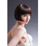 Celebrity Bobo Synthetic Human Hair Full Lace Wigs / Silky Straight Bang Brown Hair for sale