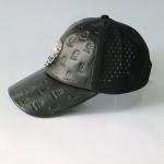Metal Skull Design Womens Leather Baseball Hat With Hole Waterproof for sale
