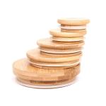                  Stock Original Material Bamboo Regular Mouth 70mm Glass Mason Jar Bamboo Lid              for sale