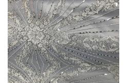 China Beautiful Silver Embroidered Heavy Beaded Lace Fabric , Beaded Net Fabric 130cm Width supplier