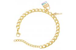 China Inlay Zircon 18 Karat Gold Plated Chain Micro Cuban Link Bracelet Key Lock supplier