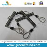 Double loops Wire Reinforced Plastic Spiral Lanyard Transparent Black Anti-theft Retainer for sale