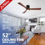 Modern 3 Blade Natural Wood LED Flush Mounted Ceiling Fan with 5 Speeds DC Motor for sale