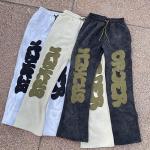 Acid Wash Distressed Wide Leg Sweatpants Applique Logo Hip Hop Joggers Cargo Pants for sale