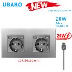 Eu Standard Wall Socket 157*86*35mm With 4 Usb Ports Temperded Glass Panel for sale