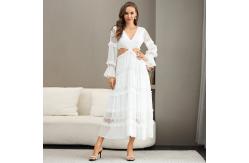 China Balloon Sleeves Ladies Lace Dresses Lace Trim Midi Dress OEM service supplier