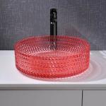 Crystal Glass Red Hand Wash Basin Bathroom Vessel Sinks for sale