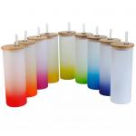 18oz Sublimation Custom Drinking Cups Frosted Gradient Water Bottle With Bamboo Lid