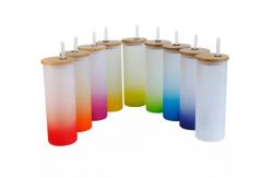 China 18oz Sublimation Custom Drinking Cups Frosted Gradient Water Bottle With Bamboo Lid supplier