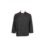 240G Black Chef Jacket Long Sleeve Polyester 65% Cotton 35% With Red Pipings for sale